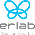 Erlab Logo which is a butterfly in bright blue on white background with the text "erlab you can breath"